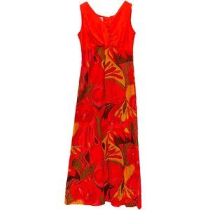 Vintage 60s 70s Hawaiian Retro Psychedelic Orange Multicolor Hostess Maxi Dress